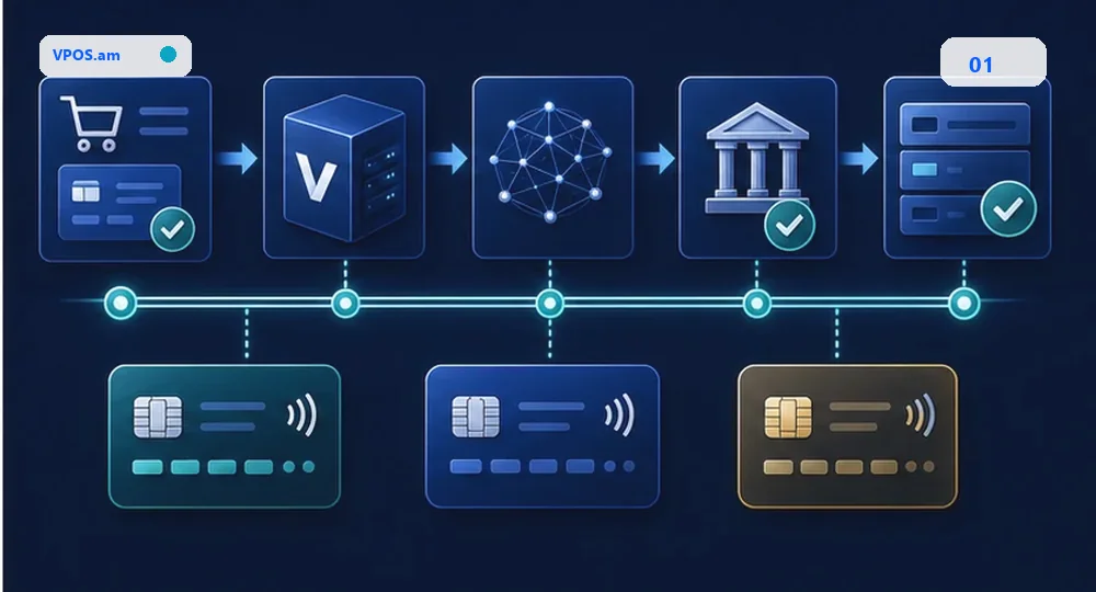Checkout -> vPOS -> Card network -> Backend status